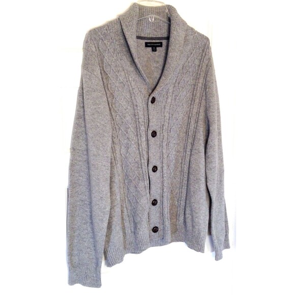 Tricots Cardigan Sweater Men 2XL Gray Cable Knit Shawl Collar Academia Heritage - Picture 2 of 12